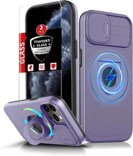 Vista 16 de Funda magnética para iPhone 11 Pro compatible con carga inalámbrica MagSafe, con 2 protectores de pantalla, anillo kickstand de 360° integrado +