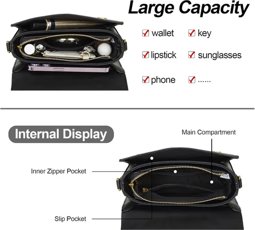 Vista 4 de LL LOPPOP Bolsos de hombro con asa superior para mujer, elegantes y pequeños, de cuero, estilo cartera A-negro blanco(2035)