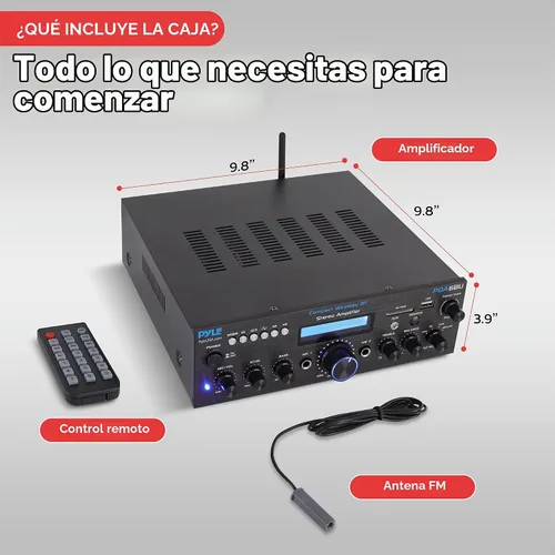 Vista 7 de Pyle PDA6BU.5 Amplificador estéreo Bluetooth compacto – Receptor de audio de escritorio con radio FM, lectores MP3/USB/SD, pantalla digital LCD