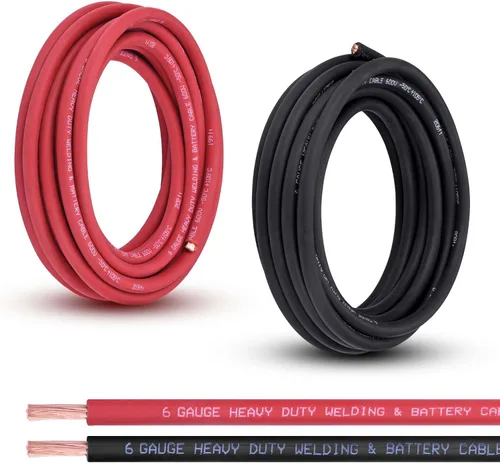 Vista 38 de Cable de batería calibre 1/0, 10 pies rojo + 10 pies negro, 1/0 AWG, alambre de cobre puro, cable de soldadura, para automotriz, batería, solar