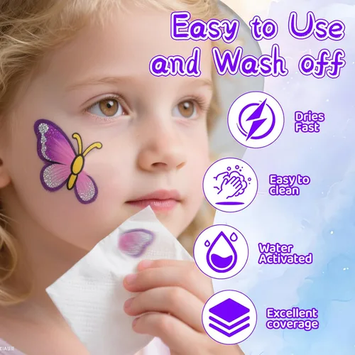 Vista 4 de Kit de pintura facial de 42 colores para niños, kit de paleta de pintura facial de agua no tóxica profesional con pinceles, plantillas, gemas