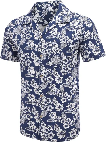 Vista 3 de COOFANDY - Camisas hawaianas de algodón y lino, florales, tropicales, con botones para hombre
