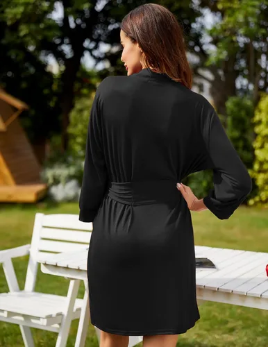 Vista 5 de HOTOUCH - Bata ligera de punto corta para mujer, bata de baño suave con bolsillos, ropa de dormir para damas