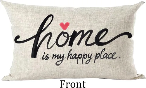 Vista 2 de Ramirar Funda de almohada decorativa con texto en inglés "Home is My Happy Place Love", funda de almohada lumbar decorativa para el hogar, sala