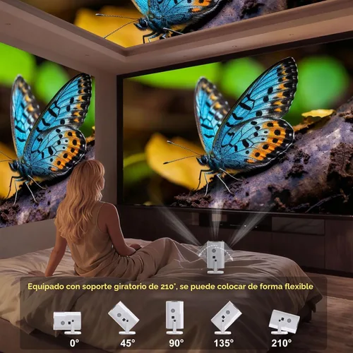 Vista 7 de 【Aplicaciones integradas y enfoque eléctrico】Mini proyector con WiFi y Bluetooth 1080P Portable Projector, Movie Projector for Bedroom, 210°