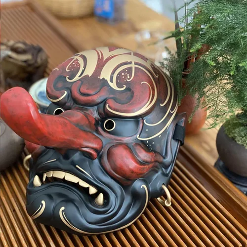Vista 3 de Máscara de cosplay grande de Tengu, máscara japonesa pintada a mano para cosplay, decoración colgante