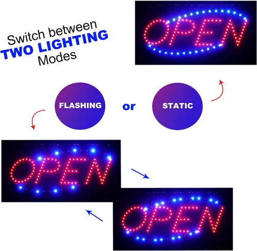 Vista 3 de Letrero abierto para negocios, letrero LED de estilo neón Modelo 2