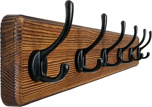 Vista 43 de Dseap Perchero de Pared: Moderno, Patentado, Resistente, 17.4" de Largo, Riel Colgador de Madera con 5 Ganchos Dobles para Abrigos de Invierno, Negro