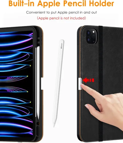 Vista 5 de DTTO para iPad Pro 12.9 6ª / 5ª / 4ª / 3ª generación Funda 2022/2021/2020/2018, Funda de cuero premium tipo folio con soporte integrado