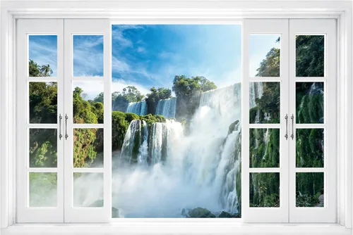Vista 10 de FLFK Calcomanía de pared falsa para ventana, diseño de vista tropical del océano para despegar y pegar, 24 x 16 pulgadas