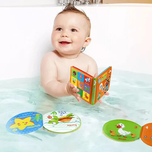 Vista 3 de Juguetes de baño para bebés, libros de baño no tóxicos para bebés, juguetes de bañera para niños de 6 a 12 y 18 meses, juguetes de baño educativos
