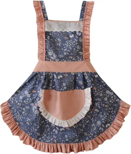 Vista 14 de CRB Fashion Delantal para mujeres para cocinar y hornear Delantales de chef de cocina para damas, mujer, con bolsillo Flor de melocotón azul Lgt