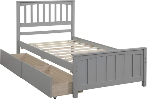 Vista 12 de Harper & Bright Designs Cama de plataforma de madera con cajones, marco de cama de tamaño individual con cabecero, cama de almacenamiento