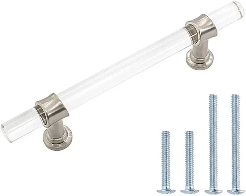 Vista 10 de homdiy LS9165GD76 - Tiradores acrílicos de latón cepillado para cajones, manijas de gabinete transparentes para cajones de tocador, manijas
