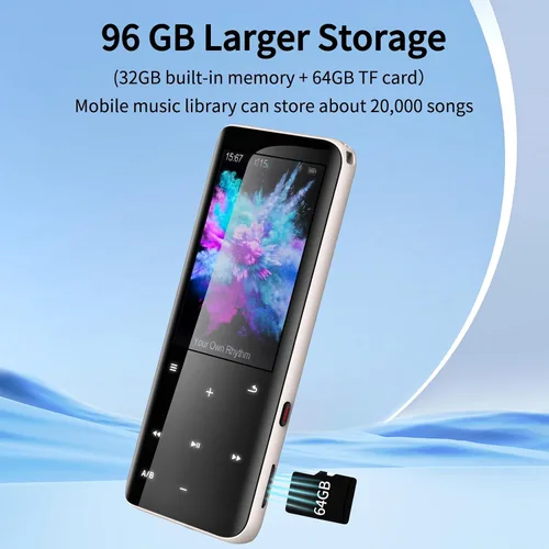 Vista 3 de Reproductores MP3 de 96 GB, reproductor de música con Bluetooth 5.2, Volorful HiFi MP3 reproductores de audio digital con altavoz HD, mini