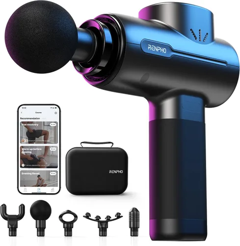 Vista 8 de RENPHO Pistola de masaje activa, masajeador de espalda de tejido profundo de percusión, diseño ergonómico con 5 velocidades para terapia muscular