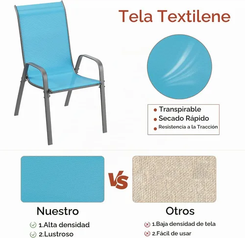 Vista 3 de TLSUNNY Silla de patio, sillas apilables de textileno para exteriores Azul Turquesa