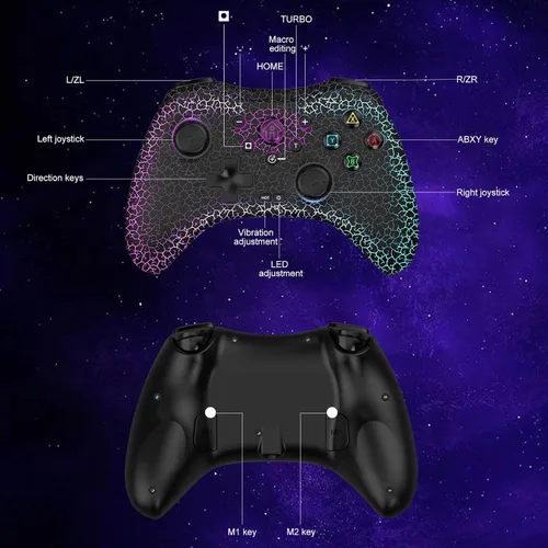Vista 3 de Joso Controlador móvil para juegos para iPhone, Android, PC, Nintendo Switch, PS4, con luz LED, vibración dualgiroscopio de 6 ejesprogramación