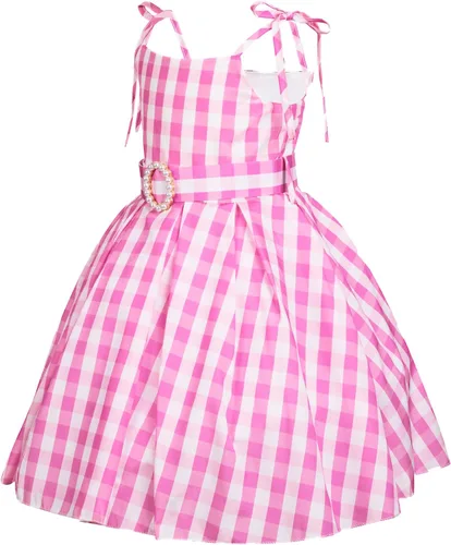 Vista 2 de FENBORY Vestido de disfraz a cuadros rosa para niñas, traje vintage de los años 50, fiesta de Halloween, cosplay, baile de graduación, vestido