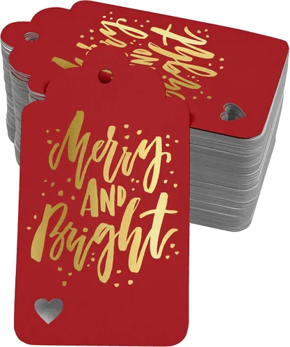Vista 23 de Etiquetas colgantes con texto en inglés "Merry and Bright" (50 unidades)