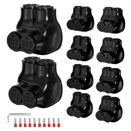 Vista 8 de Joinfworld Conector de Derivación Múltiple Aislado de 2 Puertos 1/0-14 AWG Conectores de Cable de Aluminio a Cobre Conectores de Cable Eléctrico