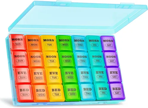 Vista 11 de Pastillero semanal grande XL 4 veces al día, pastilleros y organizador de 7 días AM PM, compartimentos grandes, pastillero, organizador mensual