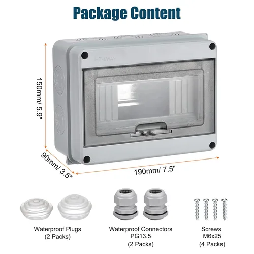 Vista 6 de MECCANIXITY Caja de disyuntor de 8 vías IP65 Caja de protección de distribución impermeable para disyuntor de pared interior con conectores