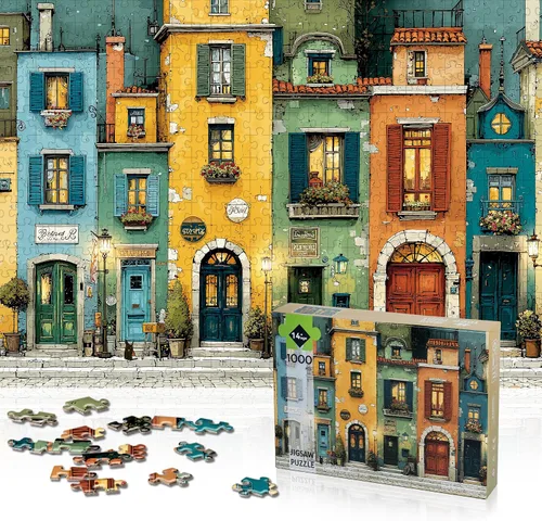 Vista 8 de Rompecabezas vintage de 1000 piezas para adultos, pueblo de Italia Paisaje callejero europeo