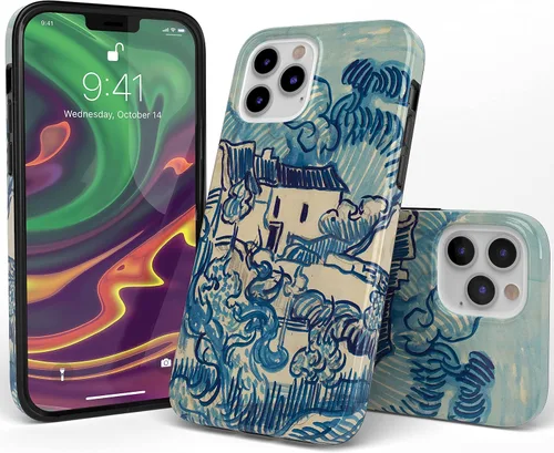 Vista 3 de Casely Funda para iPhone 12/12 Pro Van Gogh Paisaje con casas Diseño clásico ultra delgado
