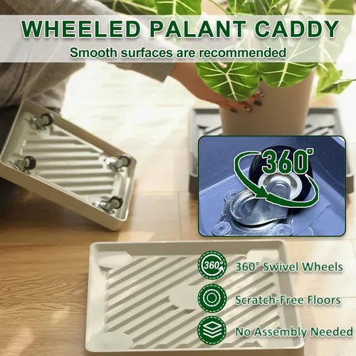 Vista 5 de 14.5” Organizador para Plantas con Ruedas, Soporte Cuadrado Rodante con Bandeja para Plantas con Ruedas Ocultas, Bandeja para Plantas