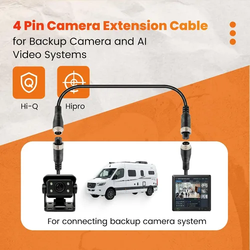 Vista 6 de Cable de extensión de video de aviación de 4 pines de 10 pies/3M para cámaras de visión trasera CCTV y monitores de respaldo de vehículos
