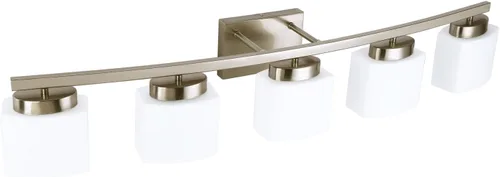Vista 7 de Lámpara de tocador de níquel cepillado de 4 luces con pantalla de vidrio blanco para baño sobre espejo, 31.5 pulgadas