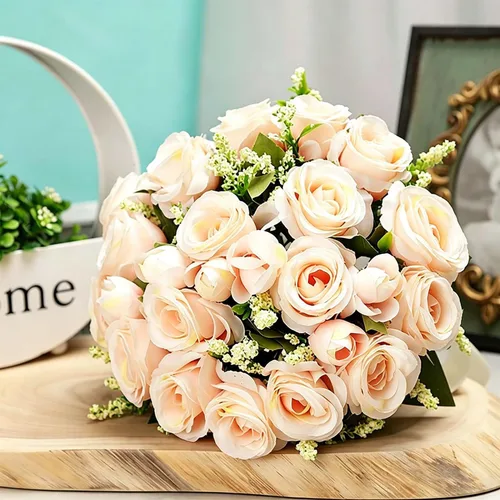 Vista 7 de CYANLUX Ramos de Bodas para Novia y Dama de Honor, Ramos de Champán, Rosas Artificiales Blancas para Bodas, San Valentín, Iglesia, Decoración