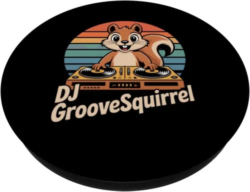 Vista 2 de DJ GrooveSquirrel Retro Turntables Vinyl Sunset Vibes PopSockets Adhesive PopGrip