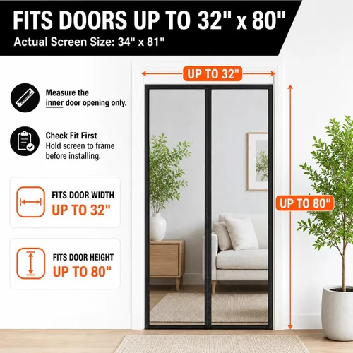 Vista 2 de Puerta mosquitera magnética: se adapta a puertas de hasta 32 x 80 pulgadas. Malla de puerta mosquitera de alta resistencia con cierre magnético