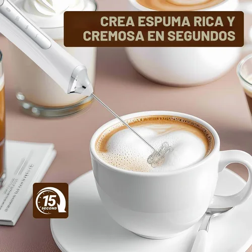 Vista 3 de Espumador de leche manual eléctrico con 2 cabezas, batidor de café con espuma USB recargable de 3 velocidades, licuadora de espuma para café