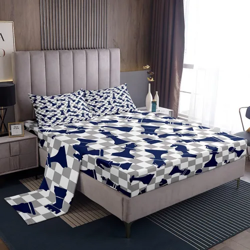 Vista 2 de Erosebridal Juego de sábanas de ajedrez internacional, tamaño individual, juego de ropa de cama de ajedrez para niños, adolescentes y adultos, juego
