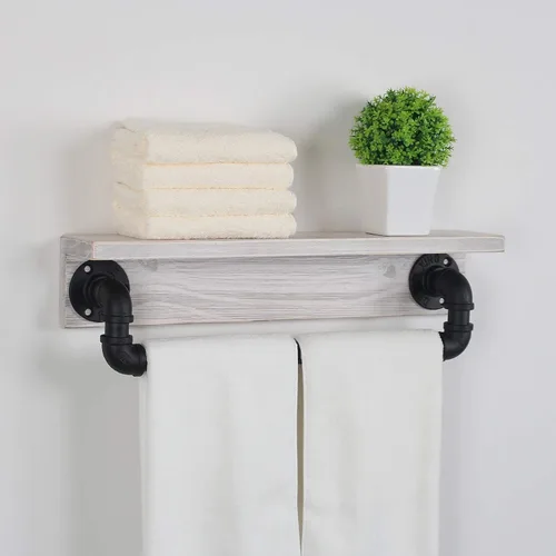 Vista 4 de MBQQ Estante de tubo industrial, estante de pared rústico con toallero, toalleros de granja de 20 pulgadas para baño, estantes flotantes montados
