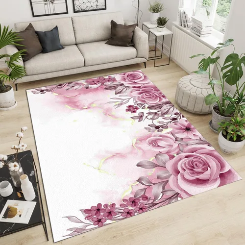 Vista 25 de Alfombra de área de flores simples moradas, alfombra abstracta degradada para interiores, decoración de sala de estar, cálida, suave, duradera