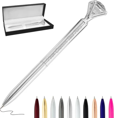 Vista 18 de Bolígrafos personalizados de diamantes personalizados con nombre a granel de metal de cristal grabado, bolígrafos divertidos brillantes a granel