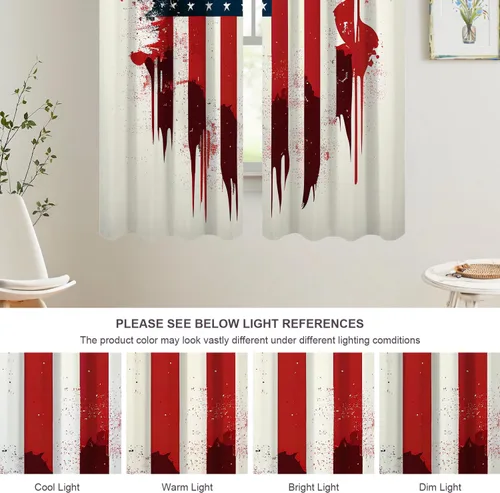 Vista 53 de Batmerry American Flag Ink Dot Blackout Tier Curtains, Red Blue White Stars Abstract Thermal Insulated Half Curtain Rod Pocket Small Valance for