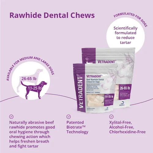 Vista 3 de Vetradent Masticables dentales de cuero crudo para perros, grandes, 30