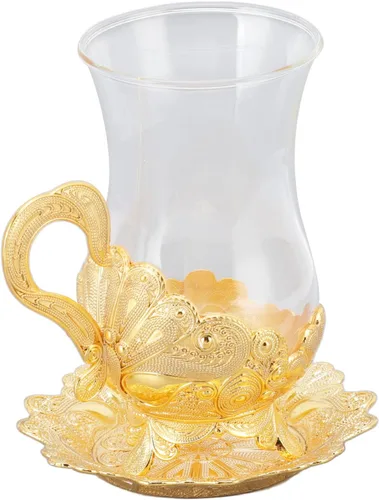 Vista 5 de Tazas de café doradas, gabinete de vino de aleación de zinc, platillo dorado para taza de té con mesa de té, taza de agua para exquisitos