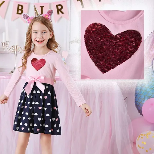 Vista 3 de VIKITA Vestido de invierno de manga larga con dibujos animados para niñas de 2 a 12 años