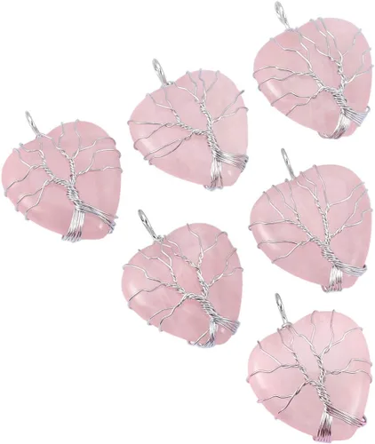 Vista 4 de TUMBEELLUWA Colgante de corazón curativo de árbol de cristal natural, collar de chakra envuelto en alambre con cuerda de cera Reiki elegante joyería