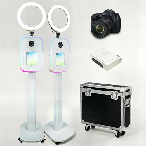 Vista 9 de Máquina portátil de cabina de fotos 2 en 1 - Compatible con iPad 10.2-13 y cámara DSLR, con funda de vuelo, control de aplicación RGB luz