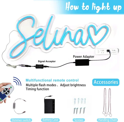 Vista 7 de Letrero de neón personalizado, letrero de nombre de neón personalizable para decoración de pared, regalos de cumpleaños de Navidad para niñas