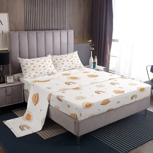 Vista 17 de Erosebridal Juego de sábanas con diseño de gato tamaño individual, sábana encimera Kawaii Garfield para niños y niñas, sábanas con huellas de patas