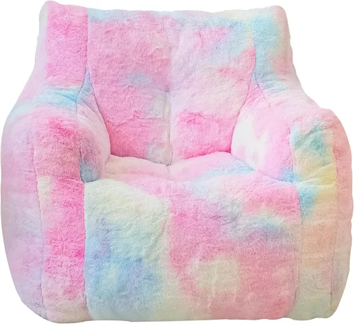 Vista 9 de Silla Puf con Relleno, Cómodas Sillas Puf de Piel Sintética para Adolescentes, Adultos, Dormitorio, Sala de Estar, Lectura - Arcoíris Colorido