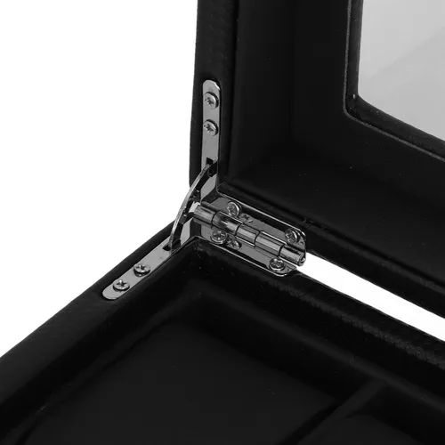 Vista 7 de Gabinetes y estuches con textura de fibra de carbono, cubierta acrílica gruesa para reloj, caja de almacenamiento de reloj, 12 ranuras, organizador